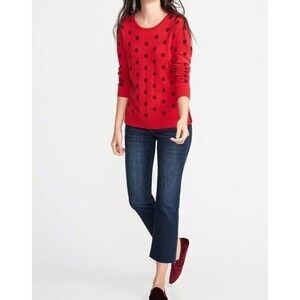 Old Navy Women's Red Polka Dot‎ Long Sleeve Crew Neck Plus Size Top Sweater, XXL